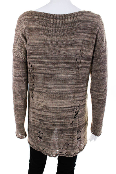 Cotton By Autumn Cashmere Womens Distressed Knit Pullover Sweater Brown Size L