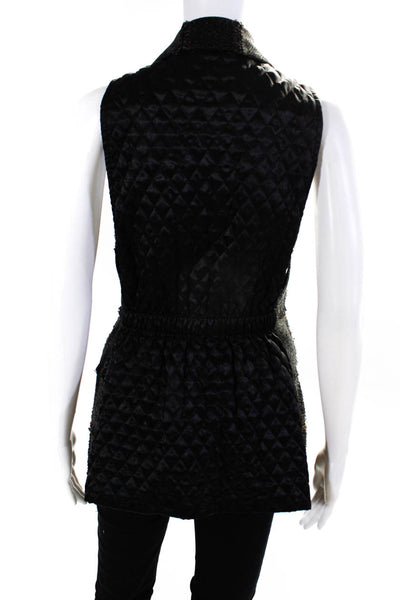 Nanette Lepore Womens Plaid Woven Sleeveless Collared Vest Gray Black Size 4