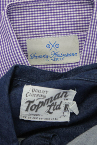 Topman Santoria Ambrosiana Mens Buttoned Check Collared Tops Blue Size XS Lot 2