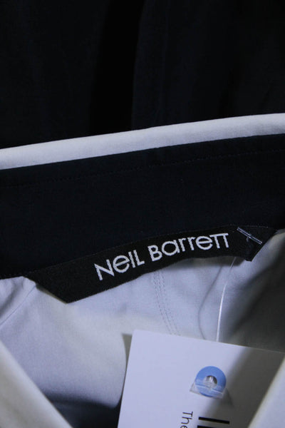 Neil Barrett Mens Cotton Colorblock Button Short Sleeve Collar Top Black Size S