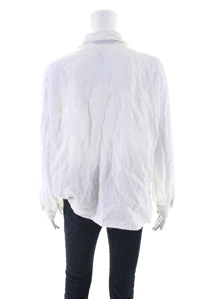 Zara Woman Womens Lace Accent Collared Buttoned Long Sleeve Blouse White Size XL