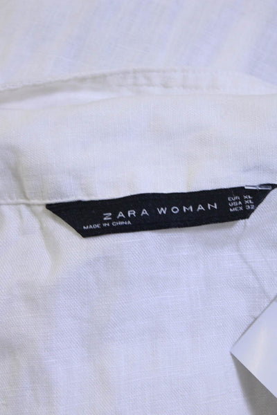 Zara Woman Womens Lace Accent Collared Buttoned Long Sleeve Blouse White Size XL