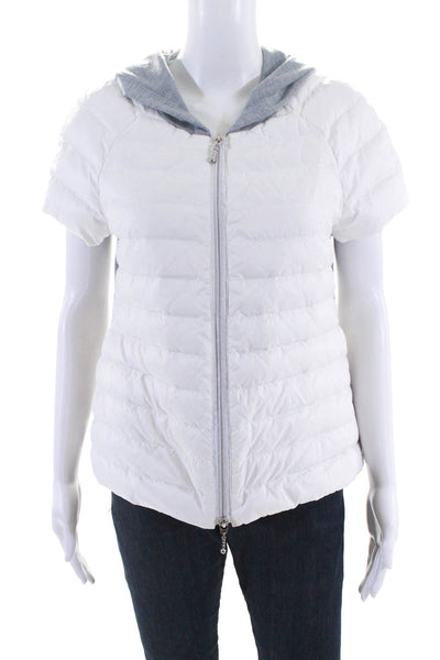 Anorak Womens Colorblock Short Sleeved Hooded Puffer Vest White Gray Size S
