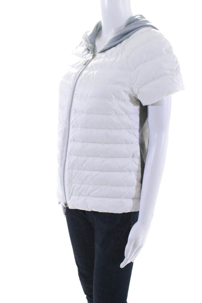 Anorak Womens Colorblock Short Sleeved Hooded Puffer Vest White Gray Size S