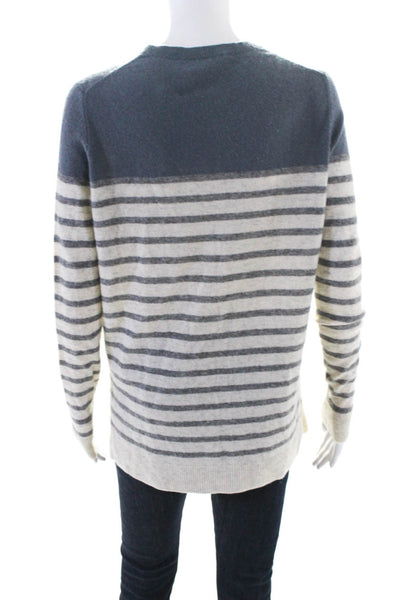 Vince Womens Cashmere Tight Knit Striped Pullover Sweater Gray Beige Size S