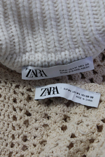 Zara Womens Knitted Striped Buttoned Textured Sweaters White Size M Lot 2