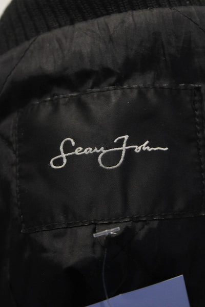 Sean John Men's Ribbed Trim Full Zip High Neck Jacket Black Size L