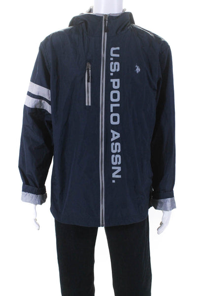 US Polo Association Mens Full Zip Hooded Graphic Windbreaker Jacket Navy Size XL