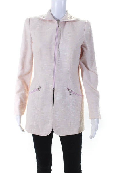 Susanna Womens Long Sleeve Front Zip Mock Collared Jacket Pink Cotton Size 6