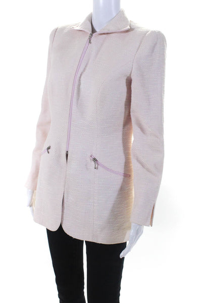 Susanna Womens Long Sleeve Front Zip Mock Collared Jacket Pink Cotton Size 6