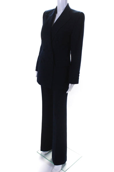 Susanna Womens Double Breasted Pointed Lapel Pleated Pants Suit Navy Blue Size 6