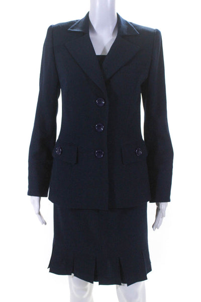 Susanna Womens Three Button Notched Lapel Three Piece Suit Navy Blue Wool Size 6