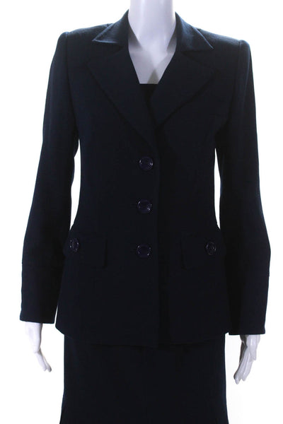 Susanna Womens Three Button Notched Lapel Three Piece Suit Navy Blue Wool Size 6