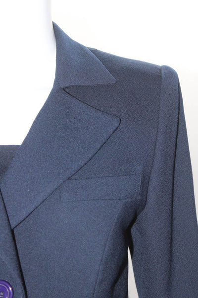 Susanna Womens Three Button Notched Lapel Three Piece Suit Navy Blue Wool Size 6