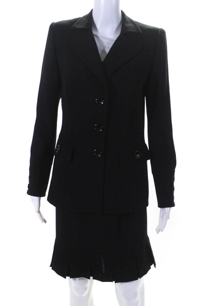 Susanna Womens Three Button Notched Lapel Skirt Suit Black Wool Size 6