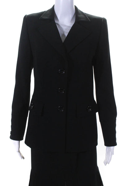 Susanna Womens Three Button Notched Lapel Skirt Suit Black Wool Size 6