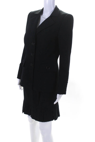 Susanna Womens Three Button Notched Lapel Skirt Suit Black Wool Size 6