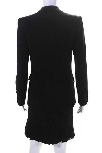 Susanna Womens Three Button Notched Lapel Skirt Suit Black Wool Size 6