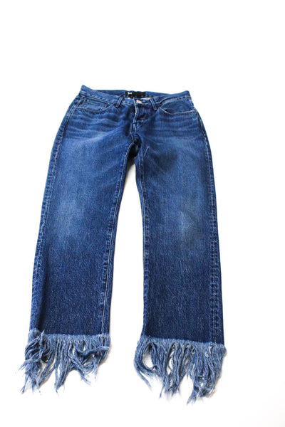 3x1 NYC Women's Mid Rise Dark Wash Fringe hem Jeans Blue Size 24