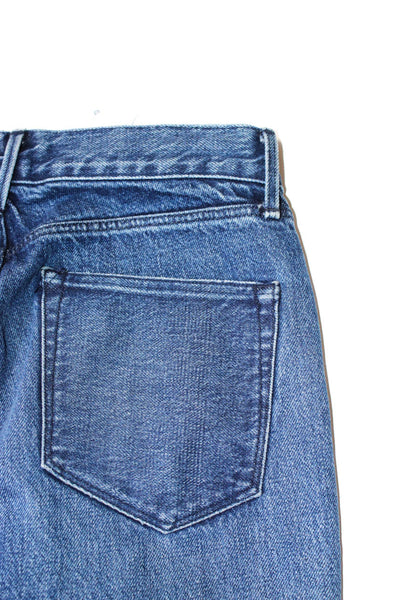 3x1 NYC Women's Mid Rise Dark Wash Fringe hem Jeans Blue Size 24