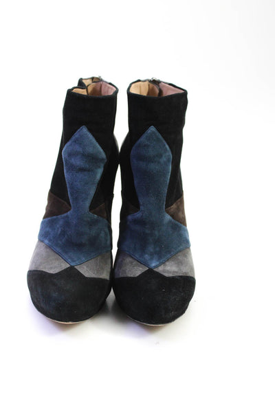 Pura Lopez Womens Patchwork Colorblock Zip Stiletto Heels Boots Blue Size EUR41
