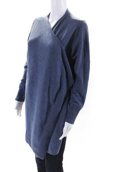 H By Halston Womens Open Front Draped Wrap Long Sleeve Cardigan Blue Size M