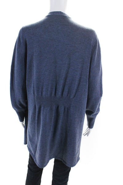 H By Halston Womens Open Front Draped Wrap Long Sleeve Cardigan Blue Size M