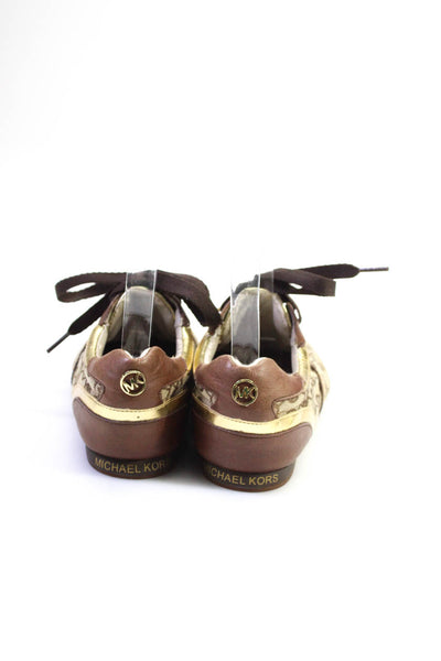 Michael Kors Women's Lace Up Rubber Sole Monogram Sneaker Brown Size 6.5
