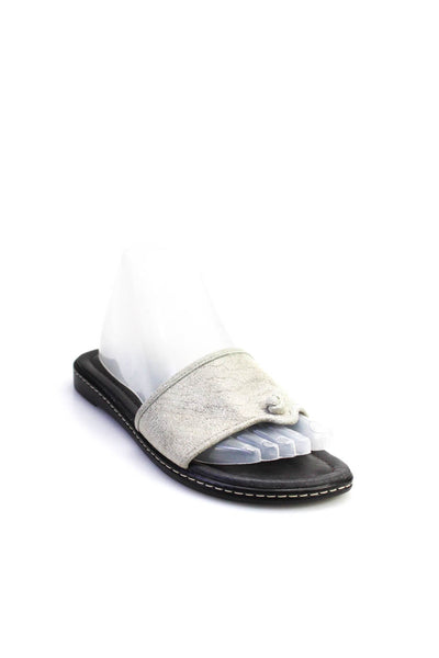 Donald J Pliner Women's T-Straps Slip-On Flat Sandals Silver Size 6.5