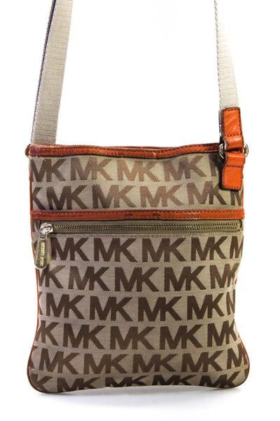 Michael Kors Women's Snap Closure Monogram Crossbody Handbag Brown Size M