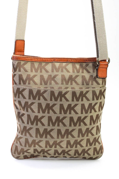 Michael Kors Women's Snap Closure Monogram Crossbody Handbag Brown Size M