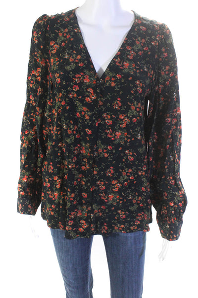 Something Navy Women's Floral Long Sleeve Button Up Shirt Black Size S