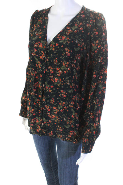 Something Navy Women's Floral Long Sleeve Button Up Shirt Black Size S