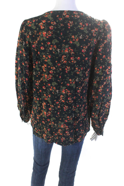 Something Navy Women's Floral Long Sleeve Button Up Shirt Black Size S