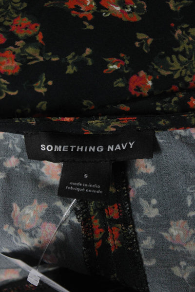 Something Navy Women's Floral Long Sleeve Button Up Shirt Black Size S