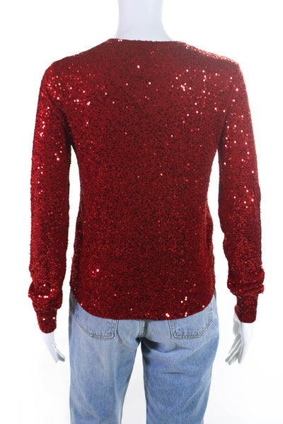 DKNY Womens Crew Neck Sequin Button Up Cardigan Sweater Red Size Petite