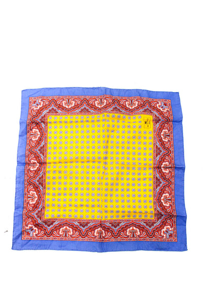 Etro Mens Paisley Mandala Print Woven Pocket Square Red Yellow Blue Cotton 16.5"