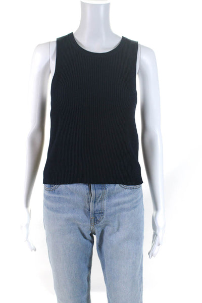 Intermix Womens Sleeveless Lace Up Back Ribbed Top Navy Blue Size Small