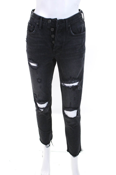 Grlfrnd Womens High Rise Distressed Fringe Skinny Jeans Gray Denim Size 24
