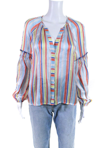 Tanya Taylor Womens Striped Print Buttoned Blouse Multicolor Blouse Size 6