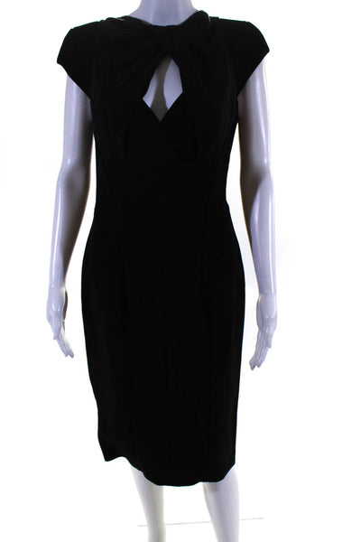 Elie Saab Womens Cut Out Cap Sleeve Split Hem Midi Pencil Dress Black Size 40