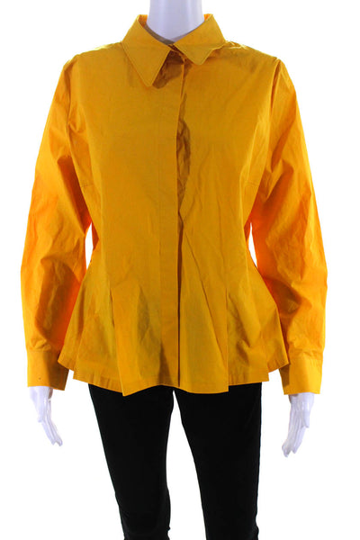 Escada Womens Cotton Collared Long Sleeve Button Up Peplum Shirt Yellow Size 40