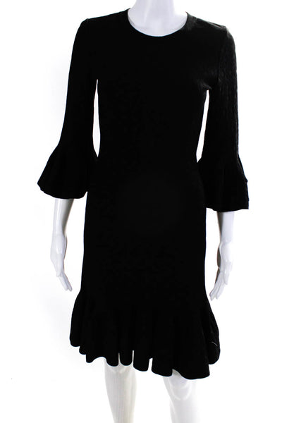 Alaia Womens Back Zip 3/4 Sleeve Knit Ruffled Dress Black Size Italian 38