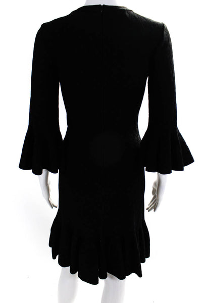 Alaia Womens Back Zip 3/4 Sleeve Knit Ruffled Dress Black Size Italian 38
