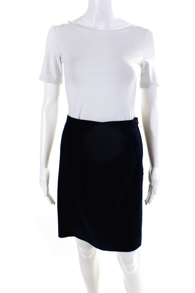 Susanna Womens Side Zip Knee Length Pencil Skirt Navy Blue Wool Size 4