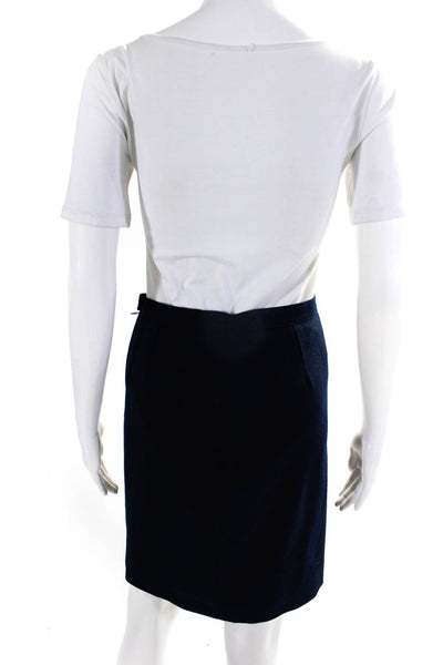 Susanna Womens Side Zip Knee Length Pencil Skirt Navy Blue Wool Size 4