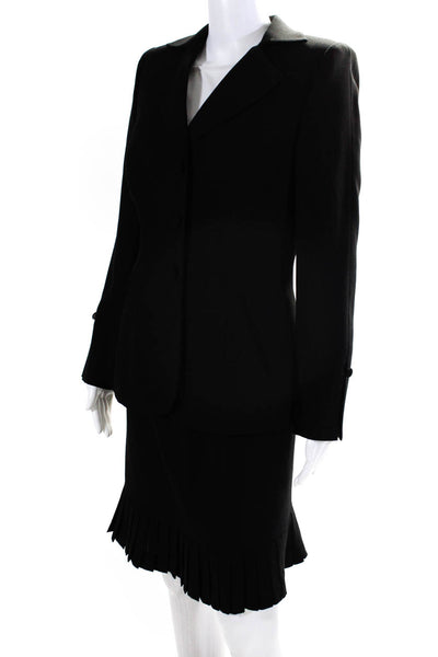 Susanna Womens Three Button Notched Lapel Pleated Skirt Suit Black Wool Size 4