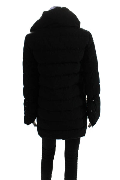 Moncler Womens Knee Length Hooded Full Zip Puffer Coat Jacket Black Size 00