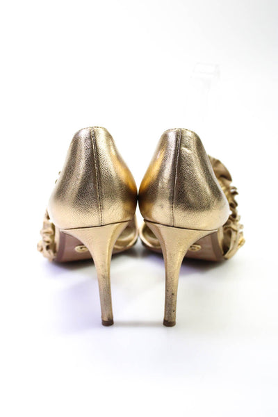 Michael Michael Kors Womens Metallic Ruffle Strapped Stiletto Heels Gold Size 10