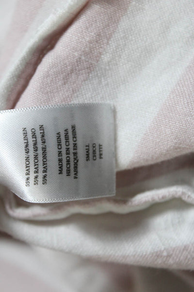 Rails Women's Linen Blend Striped Button Front Collar Blouse White Pink Size S